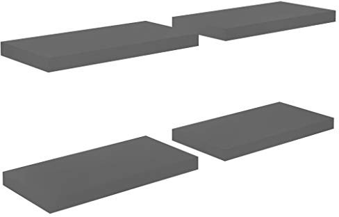 vidaXL 4X Wandregal Schwebend Hängeregal Wandboard Bücherregal Regalbrett Schweberegal CD DVD Regal Dekoregal Hochglanz-Grau 50x23x3,8cm MDF