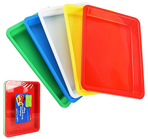 Hurricom Lot de 5 plateaux en plastique multicolores, plateau d'activité, plateau de service pour l'école, la maison, les travaux manuels,