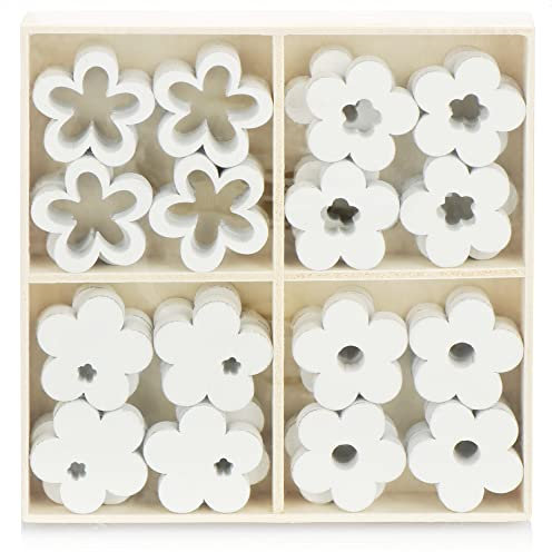 com-four® 32x Blume Streudeko - Kleine Blumen aus Holz in Vier Designs - Holz-Blüten für Tischdeko und Frühlingsdekoration (32 Stück Blume)