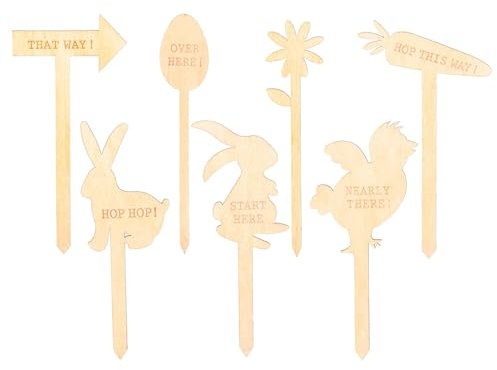 Nicola Spring Easter Egg Hunt Señales - Niños Búsqueda del Tesoro Juego de decoración - 15cm - Natural - Paquete de 7