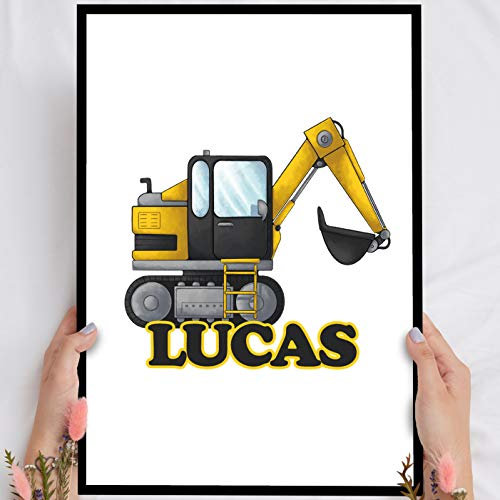 Elbeffekt Holzbild Bagger - personalisierbar zum Hinstellen/Aufhängen optional beleuchtet, Bauschmachine mit Spruch auf Holz - Wand-Bild Aufsteller Dekoration - persönliches Geschenk
