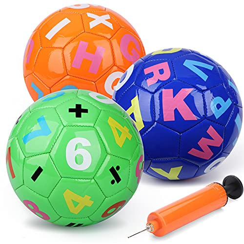 Fußball 15 cm mit Pumpe– Indoor-Fußball für Mädchen Jungen, Kleinkindbälle mit Buchstaben Zahlen, Pädagogisch für Kinder im Alter von 2–8 Jahren, Sensorischer Ball für 3 4 5 6 7 8 Jahren 3 Pack