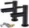 Maynosi Bathroom Basin Pillar Taps, Pair Basin Sink Mixer Taps, 1/4 Turn Washroom Pair Faucets, Twin Lever Modern Taps Pairs, Include Flexible Hoses, Brass (Matte Black)