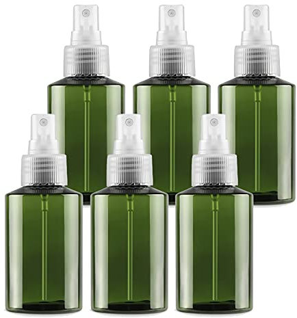 TIANZD 6 Piezas 100 ml Botella de Spray Plástico Vacías Verde con Bomba en Spray Transparente de Niebla Fina Atomizador Pequeño para Perfume Viaje Artículos de Agua Cosmético Alcohol