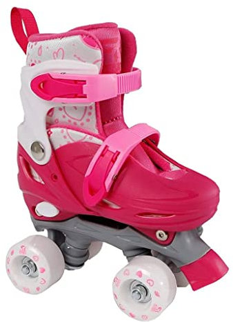 Kids Globe Rollschuhe rosa/weiß (Größe 27-30 verstellbar, mit zwei Schnallen, Rollerskates für Kinder)