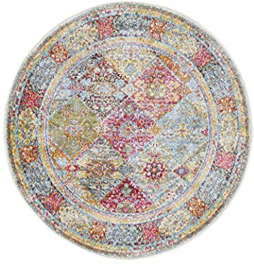 carpetfine Vintage Teppich Harleen Rund Multicolor Ø 120 cm Floral | Moderner Teppich für Wohn- und Schlafzimmer
