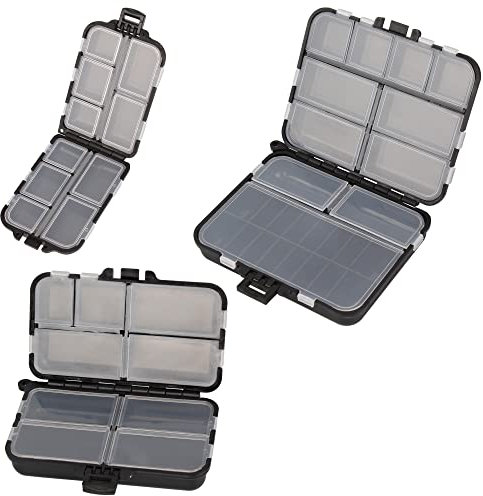 OKVGO Lot de 3 boîtes de rangement pour accessoires de pêche en mer et à la carpe, leurres de pêche à la ligne, hameçons, émerillons, appâts, perles, tubes, clips, 3 tailles, noir