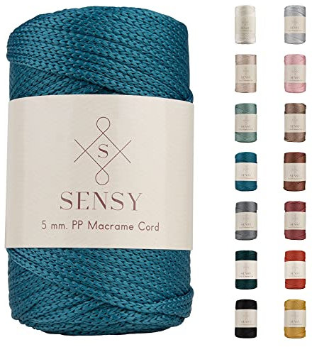 Sensy Premium 5 mm 104 Yards Polyesterseil 100% Polypropylen-Kordel Makramee 5 mm Häkeltasche Seil Häkelgarn Geschenk für Strickwaren (Pfauen)