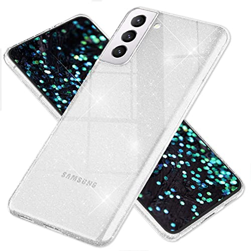 NALIA Glitzerhülle für Samsung Galaxy S22 Plus - Hülle, Transparent | Reflektierende Partikel im Material verschmolzen, Geschmeidige Oberfläche, Erhöhte Kanten an Kamera und Display
