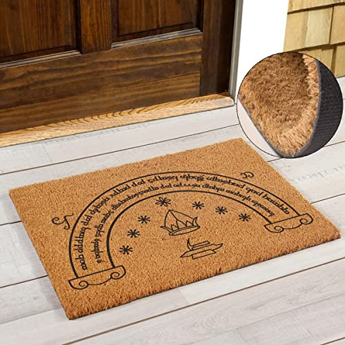Funny Coir Doormat Speak Friend and Enter Rings Front Door Mat Entryway Outdoor Mat with Heavy Duty Front Porch Welcome Mats Entry Brown Mat with Black Font 23.6 x 15.7 inch