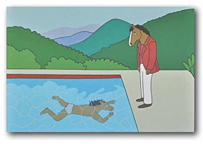 BoJack Horseman David Hockney He Watches He's Swimming Poster Cool Artworks Painting Wall Art Canvas Prints Hanging Picture Poster 12x18inch(30x45cm)