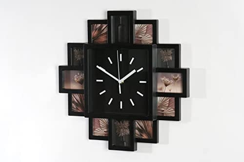 Wackadoo Bilderrahmen für 12 Fotos mit Wanduhr in Schwarz, Wanduhr mit Foto Fotogalerie Collage Uhr mit Bilderrahmen