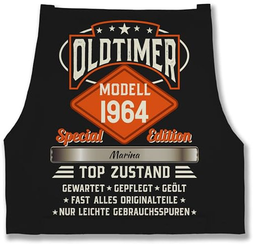 Schürze - 60. Geburtstag - Schürzen - Oldtimer Special Vintage 1965 mit Name - 85x69 - Schwarz - 1963 jahrgang 60 1964 kochschürze beschriften 60.geburtstag sechzigster kochscbürze 60.ter
