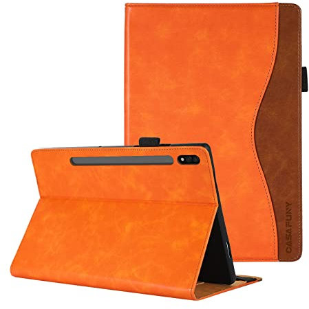 CASAFUNY Funda para Samsung Galaxy Tab S8 Ultra 14,6 2022 (SM-X900/X906) Funda de PU Cuero con Soporte de S-Pen Trasera para Samsung Tab S8 Ultra 2022, Naranja