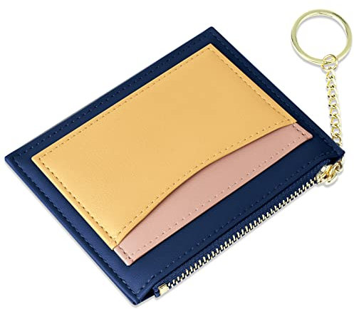 URAQT Kreditkartenetui, minimalistisches Leder, schmal, Kleingeldbörse mit Reißverschluss, Münzbörse, Mini-Kreditkartenschutz, Schlüsselanhänger, Vordertasche, Geldbörsen für Damen und Herren,