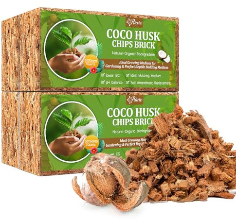 Riare 4 Pack Coco Husk Chips for Plants Organic Coco Chips Substrate High Expansion Coconut Substrate Coco Coir Mulch for Garden Flowers, Herbs, Planting