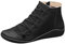 Stivali vintage da donna con lacci, punta tonda, in pelle, con cerniera laterale, casual, tacco basso, comodi, suola morbida, stivaletti alla caviglia per passeggiate e lavoro, A 2 Nero, 39.5 EU