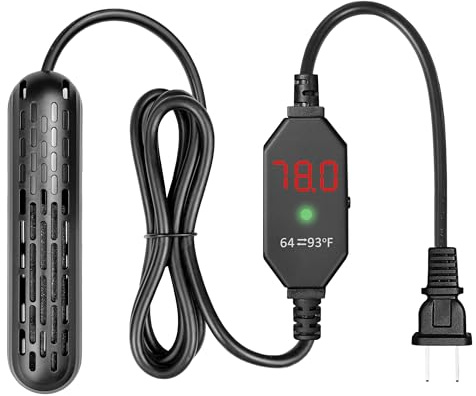 YukiHalu Aquarium Heater 25/50/100/150W with Protective Cover, Mini Fish Tank Heater with External Controller, Temperature Adjustable, Digital Display, Used for 5/10/20/30 Gallons (50W-10Gallon)