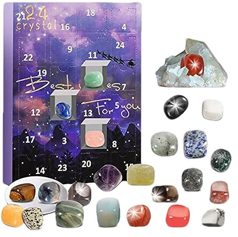 Aznever Adventskalender 2023 Für Kinder Kristalle, 24 Tage Weihnachten Adventskalender Countdown Natürlichen Achat Mineralien Edelsteine Adventskalender Für Jungen,Mädchen Und Geologie Enthusiasten