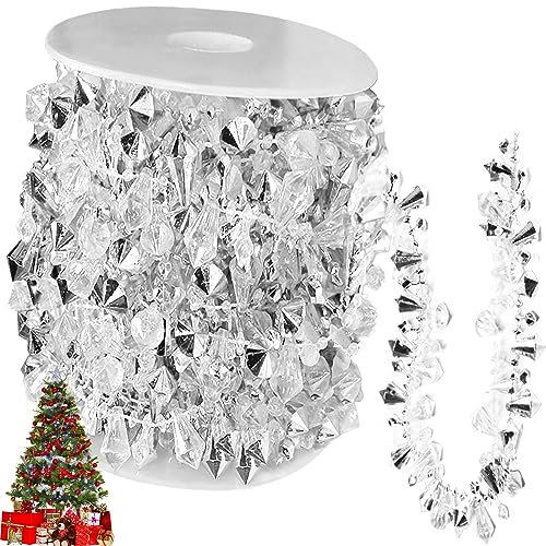 Ghirlanda di Perline per Albero di Natale,5m Catena di decorazioni natalizie,Ghirlanda Albero di Natale,Ghirlanda Natalizia per Albero Natalizie Decorazioni Casa Interno Esterni (argento)