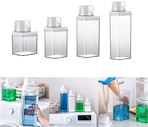 CARMOTTER Contenitore per detersivo in polvere, 1900 ml, trasparente, ermetico, con misurino, per farina, fagioli, cibo per cani e gatti
