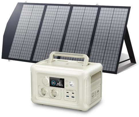 ALLPOWERS Generador solar R600 con panel solar de 140W, 2 x 600 W (punta de 1200W), salida CA, batería LiFePO4 de 299Wh, estación de energía portátil, fuente de alimentación móvil para jardín