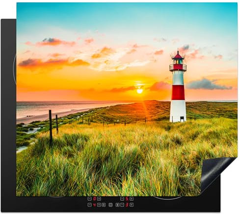 KitchenYeah© Protection Plaque Induction 59x52 cm Protege Deco Cuisine Cache Protège De Cuisson Accessoires Phare - Soleil - Paysage - Herbe - Plage - Mer