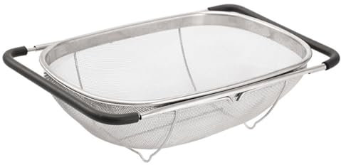 Supercap - Colador ovalado de acero inoxidable de 4 cuartos de galón, colador sobre el fregadero, colador para fregadero de cocina, verduras, colar, drenar (6 Quart Strainer Basket)