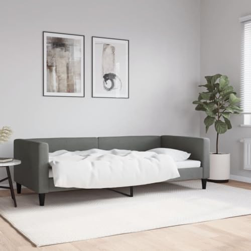 Hovothy Tagesbett Stoff 90x200 cm Bettrahmen Stauraumbett Gepolsterter Plattformbettrahmen Einzelbett Bett Teenager Bed Frame Dunkelgrau