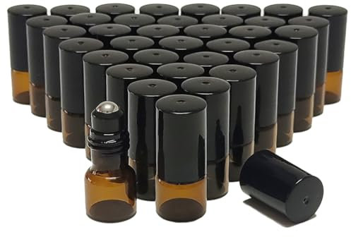 Roll on Vide 2ml,50 pièces Bouteille d'huile Essentielle en Verre Ambré,Mini Flacon Huile Essentielle Vide pour Aromathérapie,echantillon Parfum,Massage