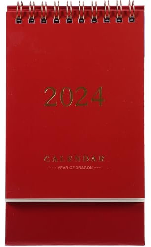 VILLCASE Kleiner Tischkalender 2023–2024 Mini-Aufstellkalender 2024 Neujahrs-Tischkalender Monatskalender Für Zuhause Büro Mond-Neujahrsgeschenke Rot