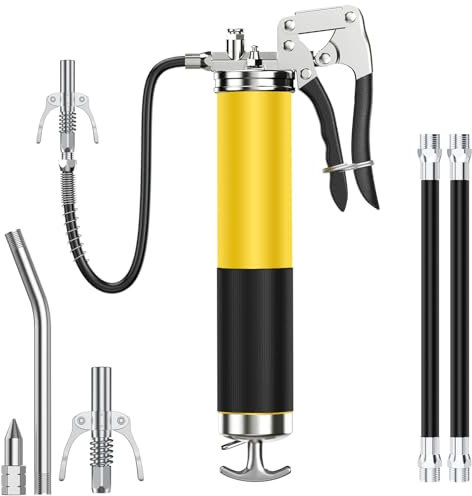 Drado Pompe à Graisse, Professionnel Grease Manuelle Cartouche avec Tuyau Flexible, Gun Heavy Duty 6000PSI, Graisseur à Une Main(400cc)