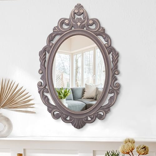 Oval Vintage Arendahl Traditionelle hängende Spiegel Rustikale braun geschnitzt Wandspiegel Dekorative antike Spiegel Barock Stil Ästhetik für Vanity Schlafzimmer, Wohnzimmer, Küche, Eingangsbereich