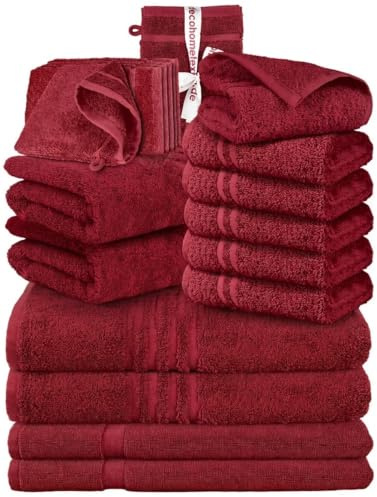 DecoHomeTextil Handtuch-Set 2 Handtücher, 2 Badtücher, 6 Gästetücher, 6 Waschlappen, 2 Badematten in Bordeauxrot aus 100% Baumwolle, hochwertig, kuschelweich und saugstark