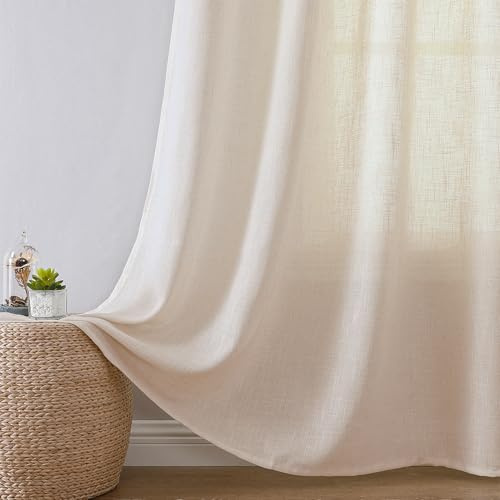 Joydeco Leinen Vorhänge Halbtransparent Wohnzimmer mit Ösen Gardinen Stores Leinenoptik Vorhang Modern Boho Ösenvorhang Ösenschal 2er Set 220x140cm (HxB) Beige Curtains für Schlafzimmer