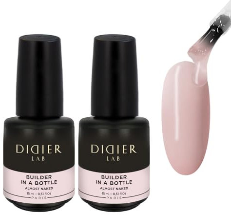 Didier Lab Premium Nail Builder Gel - Almost Naked - Strengthens Natural Nails - LED UV Hard Gel for Nail Repair & Extension - 2x15ml