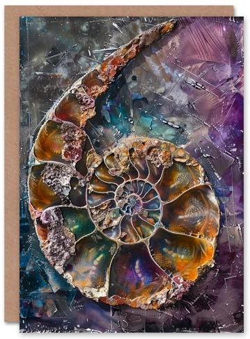 Artery8 Ammonite Fossil Colourful Modern Oil Painting Blank For Him Or Her Art Birthday Card
