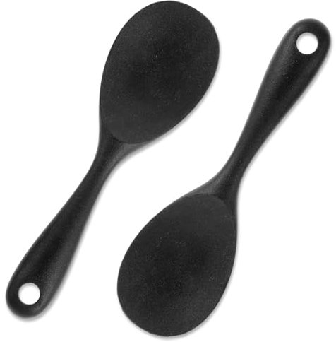 Yuanchu 2 Stück Schwarz Silikon Reislöffel, Kochlöffel 22.5cm Antihaft Silikonlöffel Set Restelöffel Servierlöffel für Reis Reiskocher Kartoffelpüree Sushi-Reis Rührei