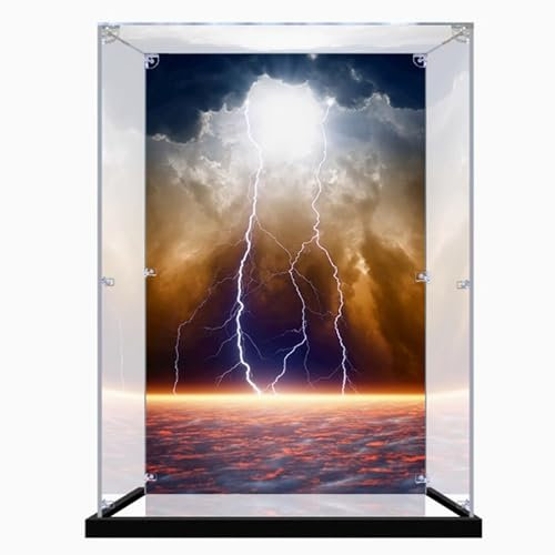Acryl Vitrine Kompatibel mit Lego 76209 Thors Hammer Modell Set, Staubdichte Transparente Vitrine Aufbewahrungsbox (nur Vitrine) (Back Spray + Spiegel)