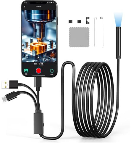 Ninnyi Endoscope Inspection Camera with Lights, 8mm IP67 Waterproof Tube, Usb Lexible Rigid Snake Borescope Camera for Android, iPhone, iPad(9.8FT/3M)
