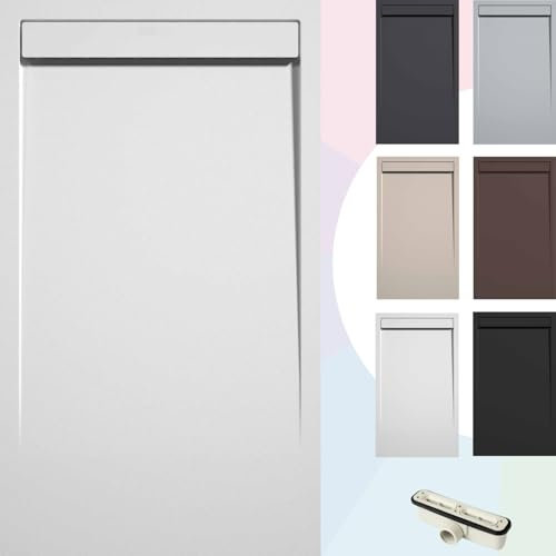 SOULBATH Plato de Ducha - Resina - Gel Coat - Textura Liso/Piedra - Antideslizante - Color Blanco - 180X70- Extraplano 3cm. Incluye Válvula de desagüe - Diseño Minimalista