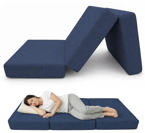 POKAR Klappmatratze 120x195x15 cm | 3-teilige Faltmatratze als Gästebett | Faltbare Matratze für Gäste und Camping | Dicke Schaumstoffmatratze, Bezug Abnehmbar | Oeko-TEX | Made in EU | Dunkelblau