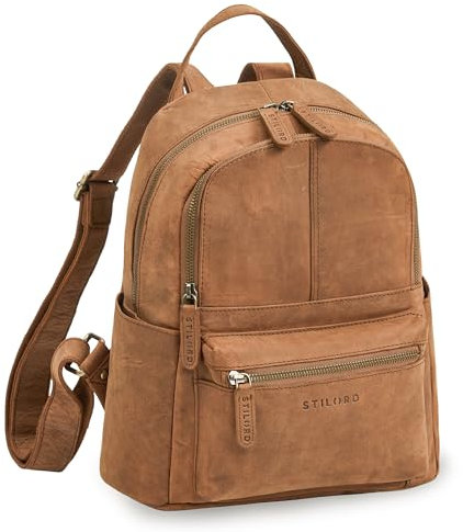 STILORD 'Berry' Eleganter Damen Rucksack Leder - Klein, Modern, Diebstahlsicherer Rucksack-Handtasche Echtleder Reise-Rucksack Daypack Tagesrucksack Laptop 13 Zoll, Farbe: Braun