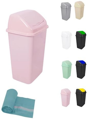 JARDIN202 - Cubo de Basura con Tapadera Basculante - 30/50 Litros - Ideal para Hogar y Oficina | 50 L + Bolsas (Rosa)