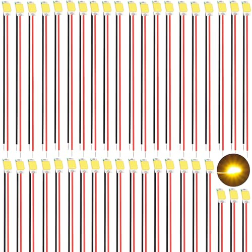 Joycabin 40 Stück 0805 Mikro LED Dioden Licht, Vorgelötet Micro SMD Led 0805 Vorverdrahtete mit 16cm PTFE Kabel für DIY, Modellbau, Dekor, Beleuchtung (Warmweiß)