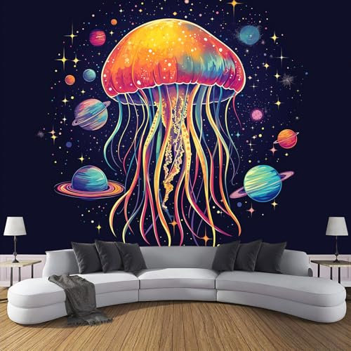 Fototapete 3D Effekt Qualle Planet Moderne - Seidenstoff Tapete Wohnzimmer Schlafzimmer Küche Tapete, Wandtapete Uv-Beständig Montagefertig, ‎150X105Cm (B×H) Wanddekoration