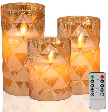 GZWY LED Kerzen mit Fernbedienung und Timerfunktion, 3 Stück LED Kerzen Flackernde Flamme, Wiederaufladbar Elektrische Flammenlose LED Kerzen für Camping, Hochzeiten, Geschenke, Home Decoration (A)