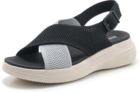 Meik Mangni Sandali Ortopedici Donna Arch Fit Scarpe Aperte Sandalo Leggera Sandali da Passeggio Piattaforma,Nero 36 EU