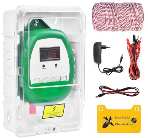 Elektrozaun-Set, 10 km, 1 x Elektrozaun + 1 x 200 m 2,2 mm² + 1 x wasserdichter Koffer – Elektrozaun für Rinder, Pferde, Geflügel, Hirte, Bauernhof