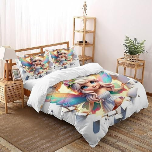 SOBKLIDE Spirit Bettbezug Set Bettwäsche-Sets Kinderbettwäsche-Set Reißverschluss Mit BlumendruckKissenbezug Betten Set Für Jungen Und Mädchen,Kinder Double（200x200cm）